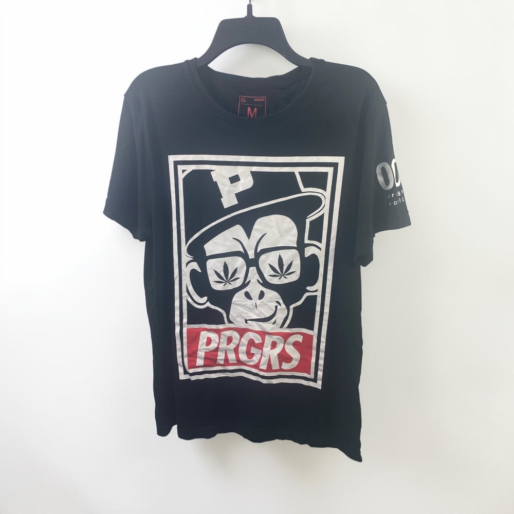 Cropp Chillin Mens Black Graphic T-Shirt Monkey PRGRS World Tour Size M